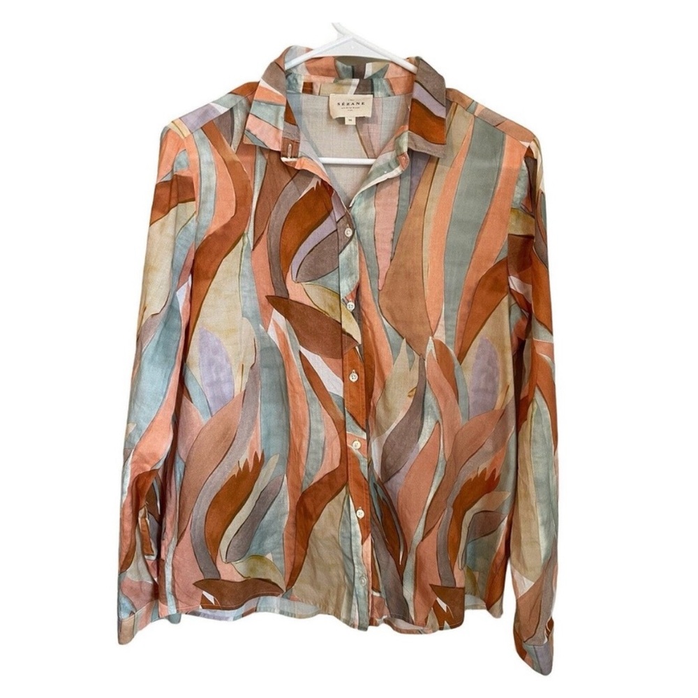 Sezane Pierro Multicolored Watercolor Cotton Button Up Shirt Size 36 US …